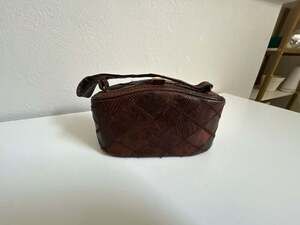 Vintage 1940s-1950s Brown Patchwork Exotic Skin Box Handbag